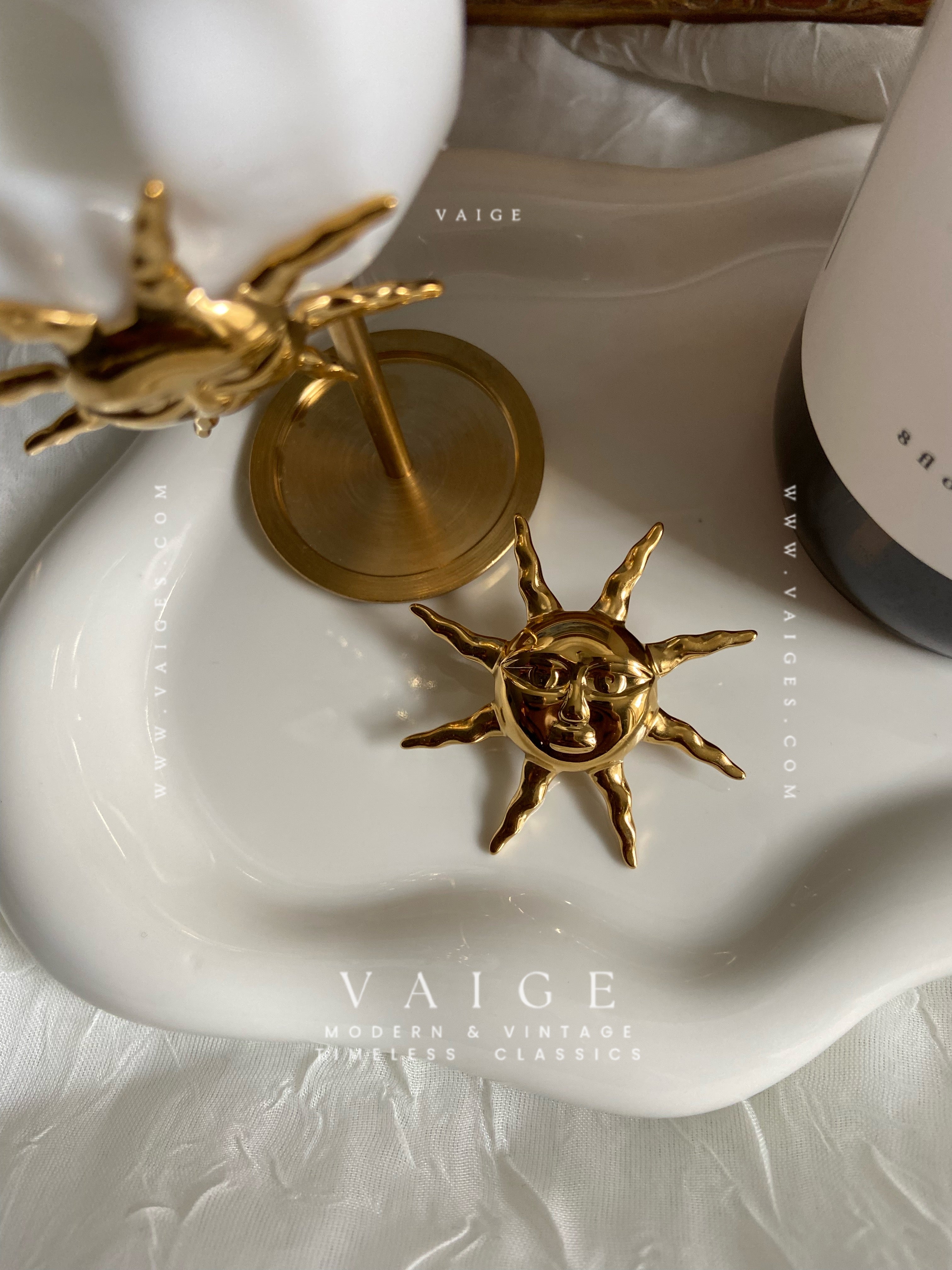 VAIGE 18k Gold-Plated Stainless Steel Glossy Sun Earrings